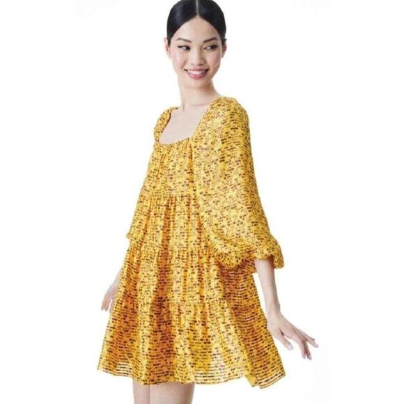 Alice + Olivia Rowen Mini Dress Floral Yellow Maroon M - Picture 1 of 15